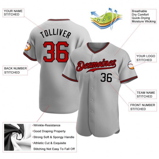 Custom Gray Red-Black Authentic Baseball Jersey