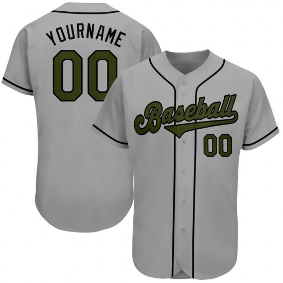 Custom Gray Olive-Black Authentic Memorial Day Baseball Jersey