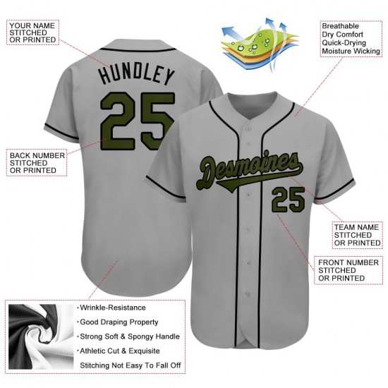 Custom Gray Olive-Black Authentic Memorial Day Baseball Jersey