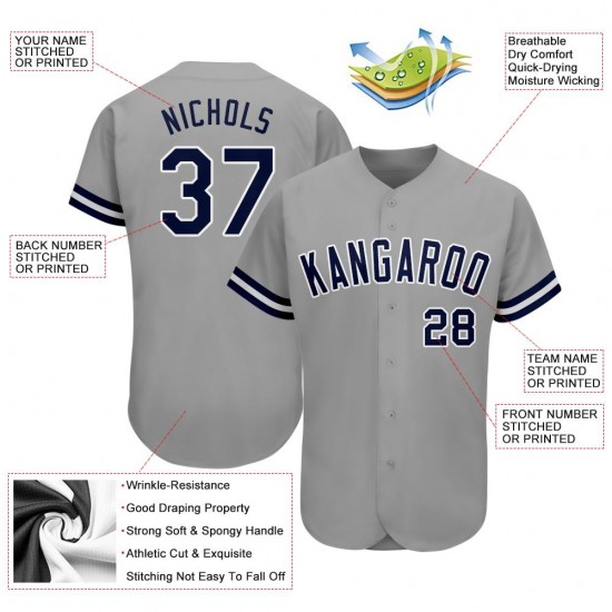 Custom Gray Navy-White Authentic Baseball Jersey