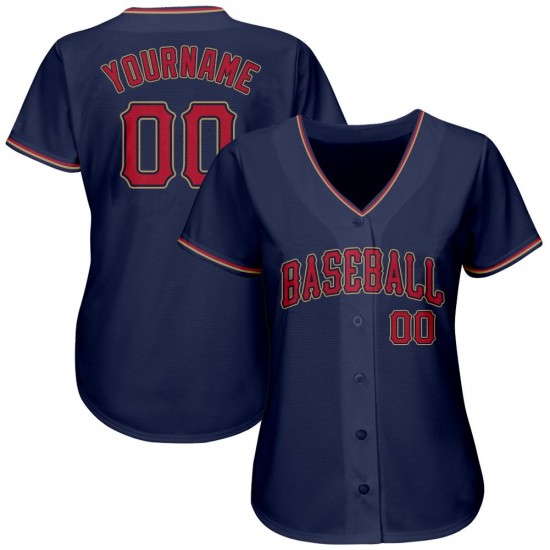 Custom Navy Red-Old Gold Authentic Baseball Jersey