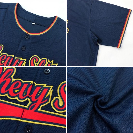 Custom Navy Red-Old Gold Authentic Baseball Jersey