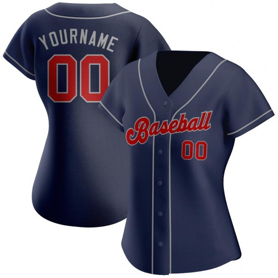 Custom Navy Red-Gray Authentic Baseball Jersey