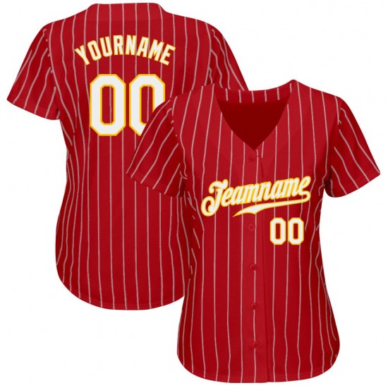 Custom Red Gold Strip White-Gold Authentic Baseball Jersey