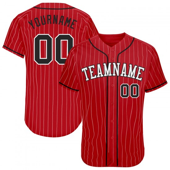 Custom Red White Strip Black-White Authentic Baseball Jersey