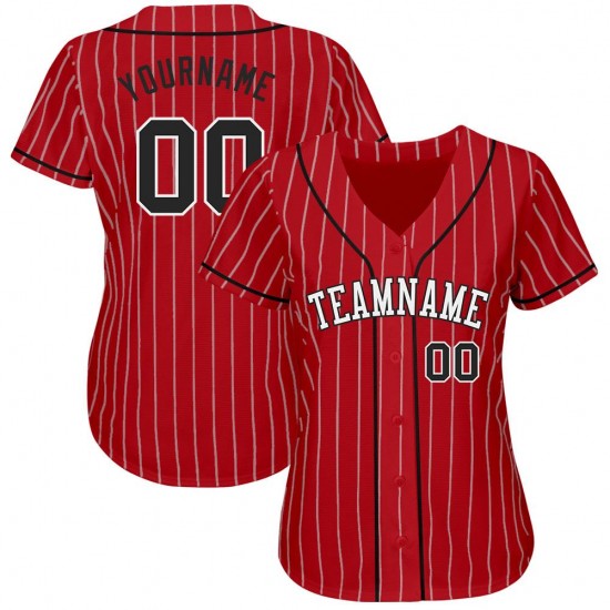 Custom Red White Strip Black-White Authentic Baseball Jersey