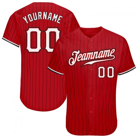 Custom Red Black Strip White-Black Authentic Baseball Jersey