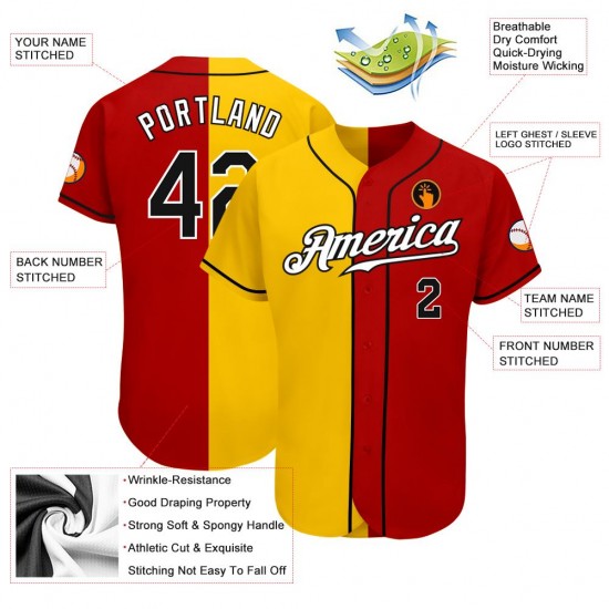 Custom Red Black-Gold Authentic Split Fashion Baseball Jersey