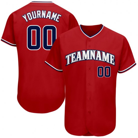 Custom Red Navy-White Authentic Baseball Jersey