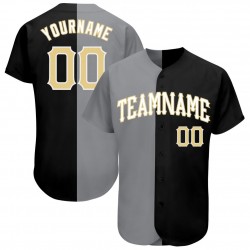 Custom Black Vegas Gold-Gray Authentic Split Fashion Baseball Jersey