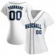 Custom White Navy-Aqua Authentic Baseball Jersey