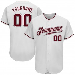 Custom White Crimson-Gray Authentic Baseball Jersey