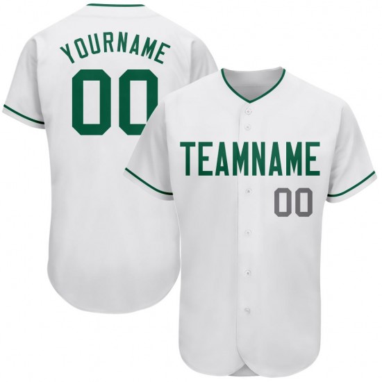 Custom White Kelly Green-Gray Authentic Baseball Jersey