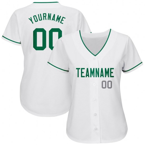 Custom White Kelly Green-Gray Authentic Baseball Jersey