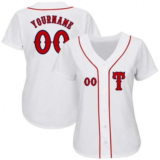 Custom White Red-Navy Authentic Baseball Jersey