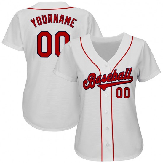 Custom White Red-Navy Authentic Baseball Jersey