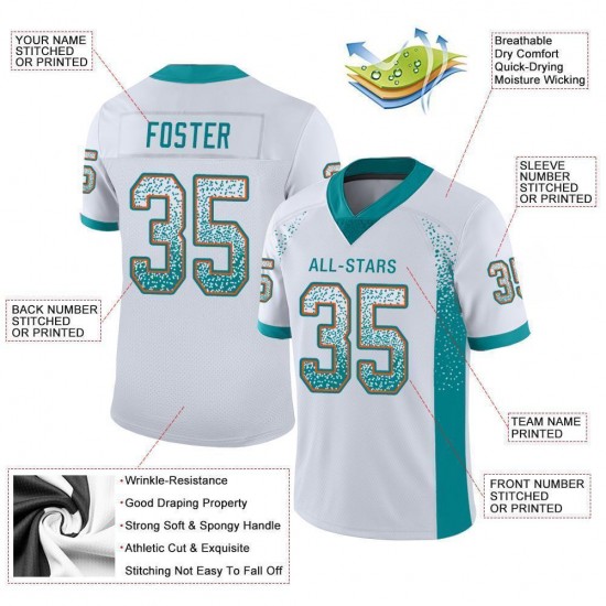 Custom White Aqua-Orange Mesh Drift Fashion Football Jersey