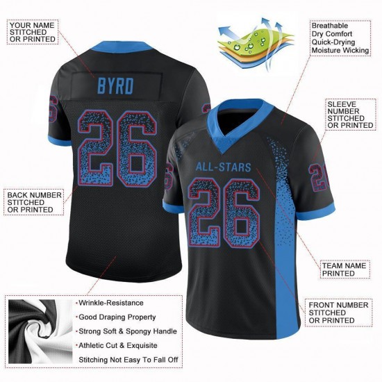 Custom Black Powder Blue-Red Mesh Drift Fashion Football Jersey