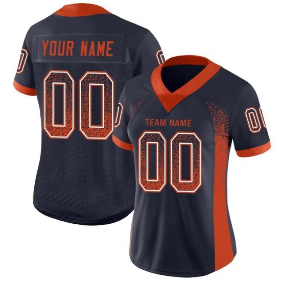 Custom Navy Orange-White Mesh Drift Fashion Football Jersey