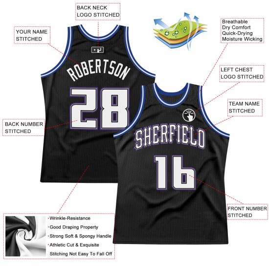 Custom Black White-Royal Authentic Throwback Basketball Jersey