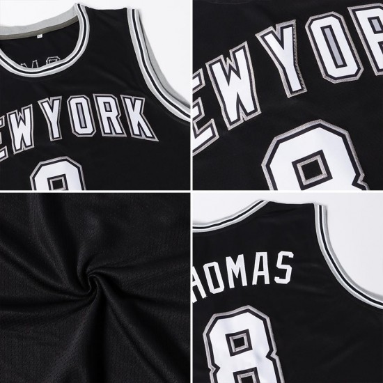 Custom Black White-Silver Gray Authentic Throwback Basketball Jersey