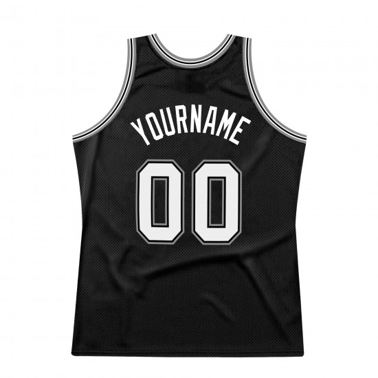 Custom Black White-Silver Gray Authentic Throwback Basketball Jersey