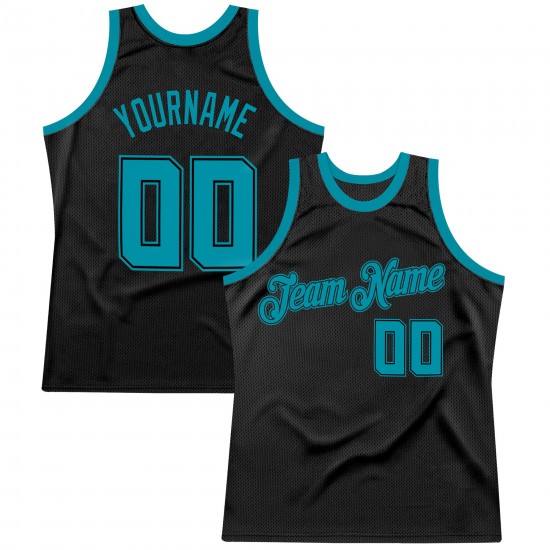 Custom Black Teal Authentic Throwback Basketball Jersey