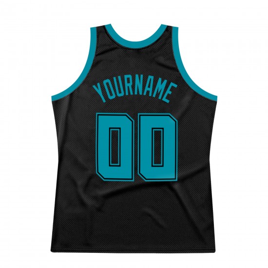 Custom Black Teal Authentic Throwback Basketball Jersey