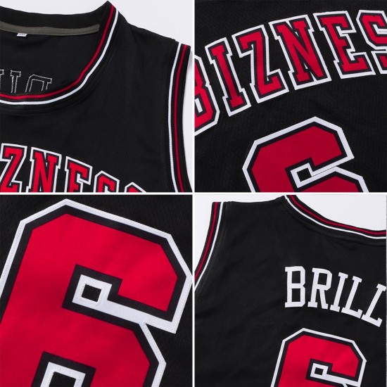 Custom Black Red-White Authentic Throwback Basketball Jersey