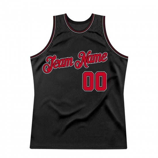 Custom Black Red-White Authentic Throwback Basketball Jersey