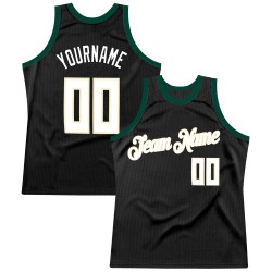 Custom Black White-Hunter Green Authentic Throwback Basketball Jersey