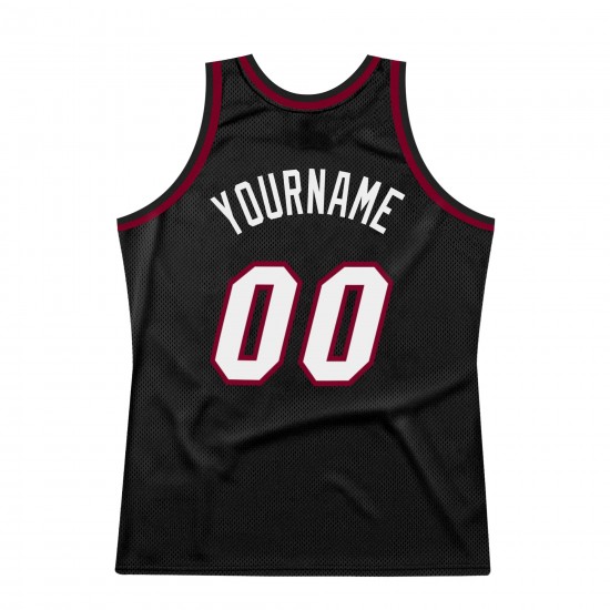 Custom Black White-Maroon Authentic Throwback Basketball Jersey