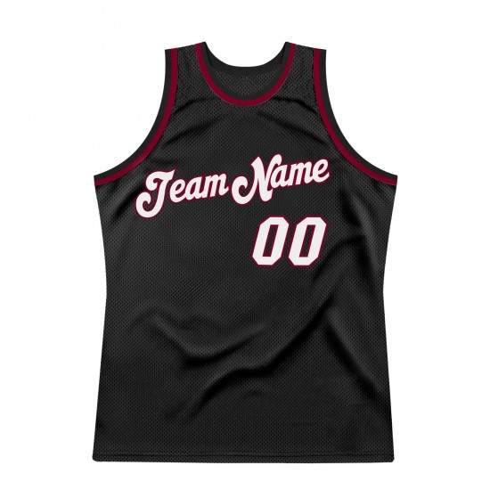 Custom Black White-Maroon Authentic Throwback Basketball Jersey