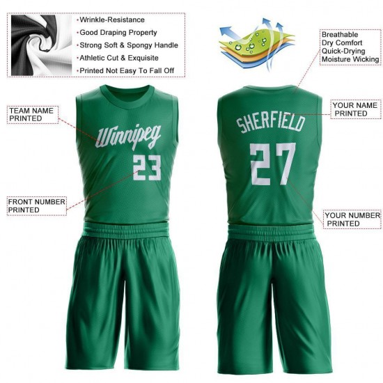 Custom Kelly Green White Round Neck Suit Basketball Jersey