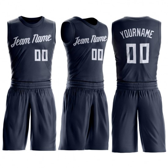 Custom Navy White Round Neck Suit Basketball Jersey