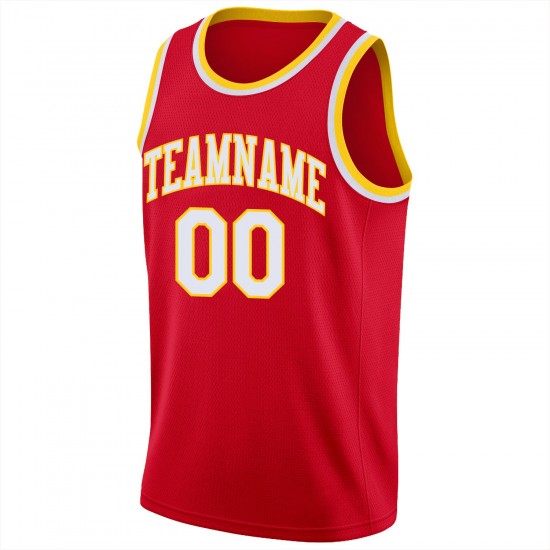 Custom Red White-Gold Round Neck Rib-Knit Basketball Jersey