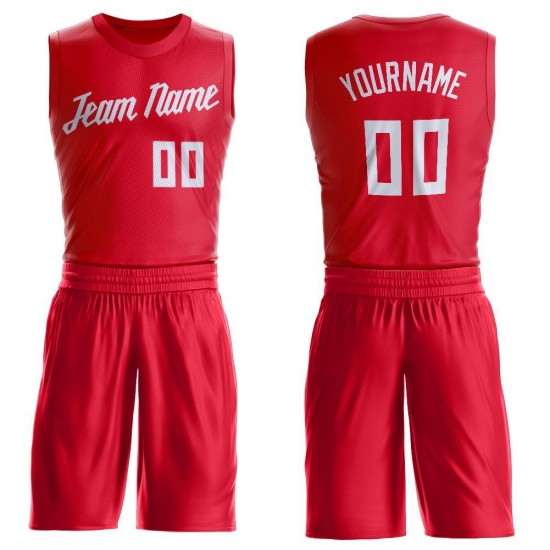 Custom Red White Round Neck Suit Basketball Jersey