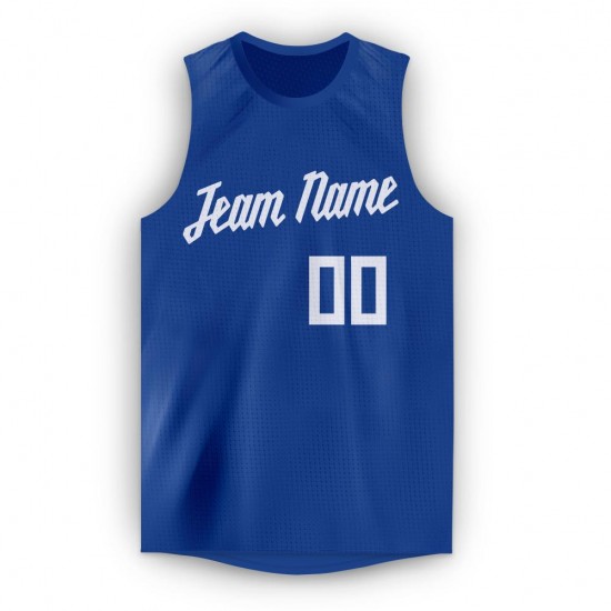 Custom Royal White Round Neck Basketball Jersey