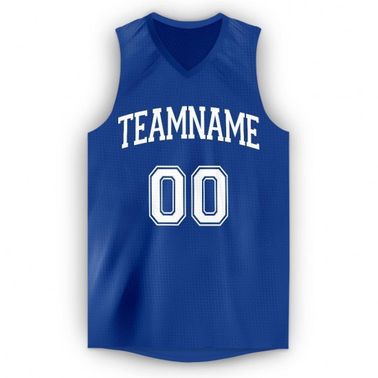 Custom Royal White V-Neck Basketball Jersey