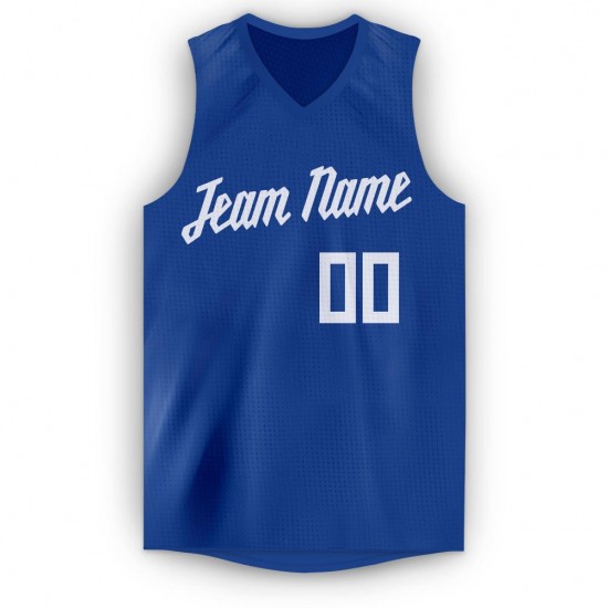 Custom Royal White V-Neck Basketball Jersey