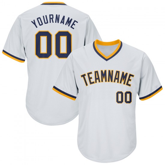 Custom White Navy-Gold Authentic Throwback Rib-Knit Baseball Jersey Shirt