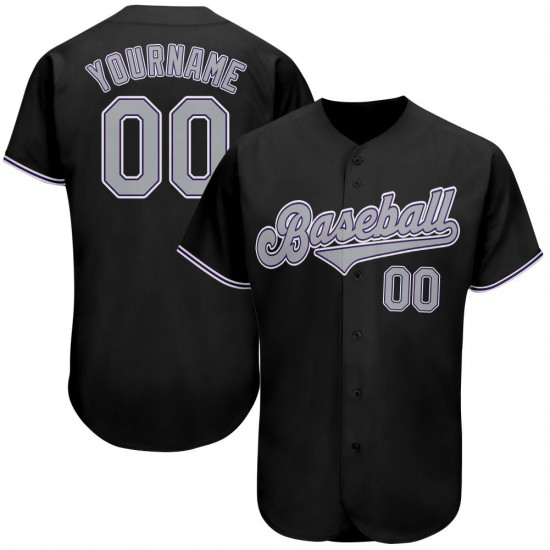 Custom Black Gray-Purple Authentic Baseball Jersey