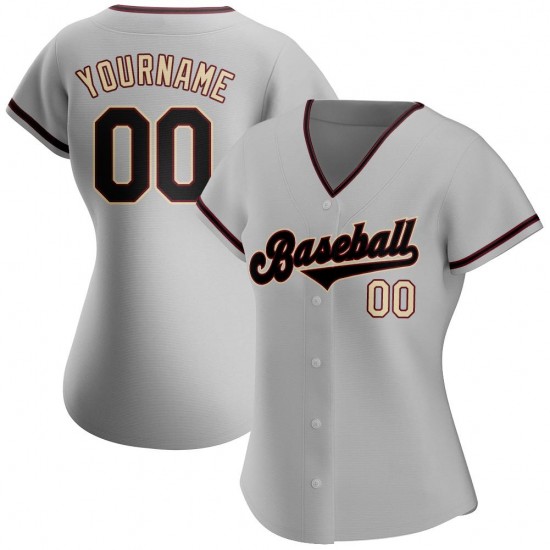 Custom Gray Black-Khaki Authentic Baseball Jersey