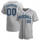 Custom Gray Navy-Aqua Authentic Baseball Jersey