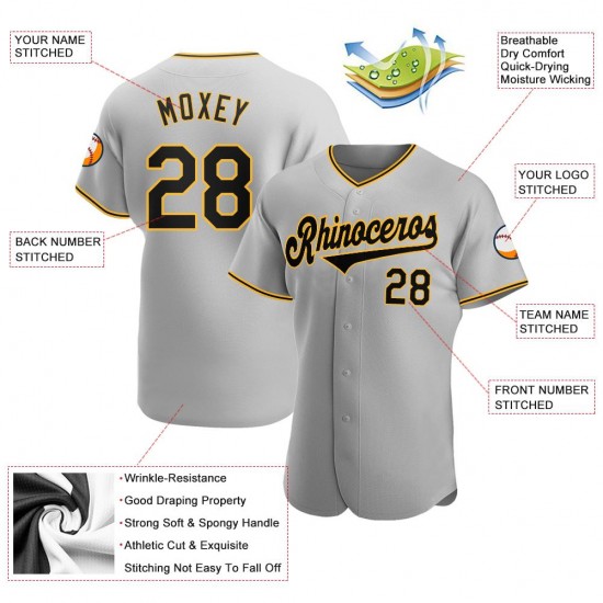 Custom Gray Black-Gold Authentic Baseball Jersey