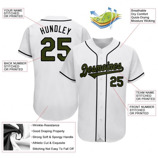 Custom White Olive-Black Authentic Memorial Day Baseball Jersey