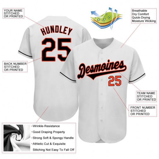 Custom White Black-Orange Authentic Baseball Jersey