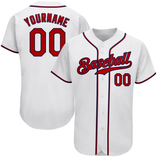 Custom White Red-Navy Authentic Baseball Jersey