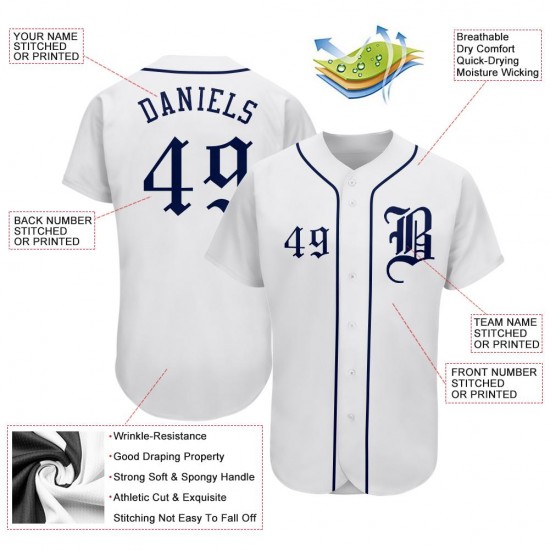 Custom White Navy Authentic Baseball Jersey