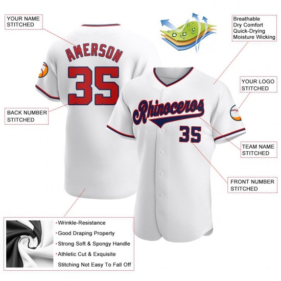 Custom White Red-Navy Authentic Baseball Jersey